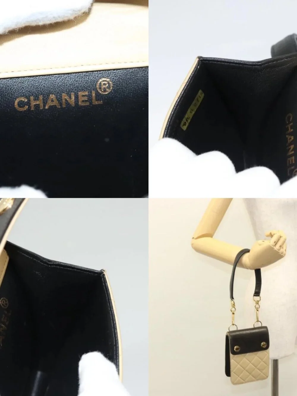 CHANEL Hand Bag Lamb Skin Beige CC Auth 117841